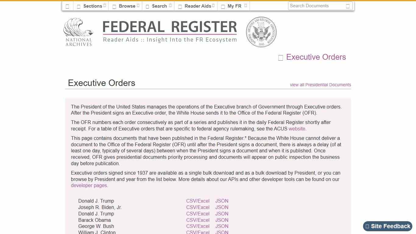 Federal Register :: Executive Orders